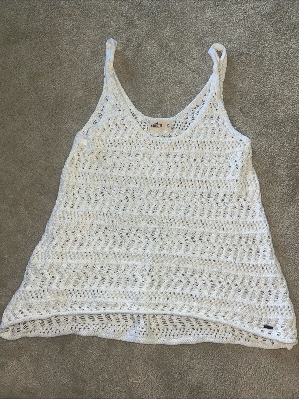 Hollister White Crochet Tank Top - Open Knit Summer Cami